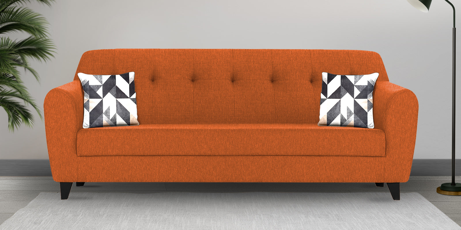 Melaan Fabric 3 Seater Sofa In Vivid Orange Colour