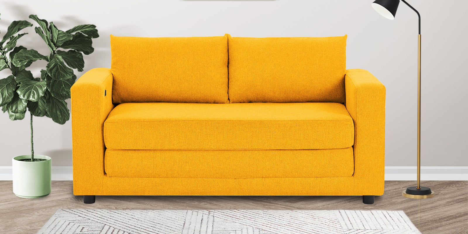 Roman Fabric 3 Seater Convertable Sofa Cum Bed in Bold Yellow Colour With Portable