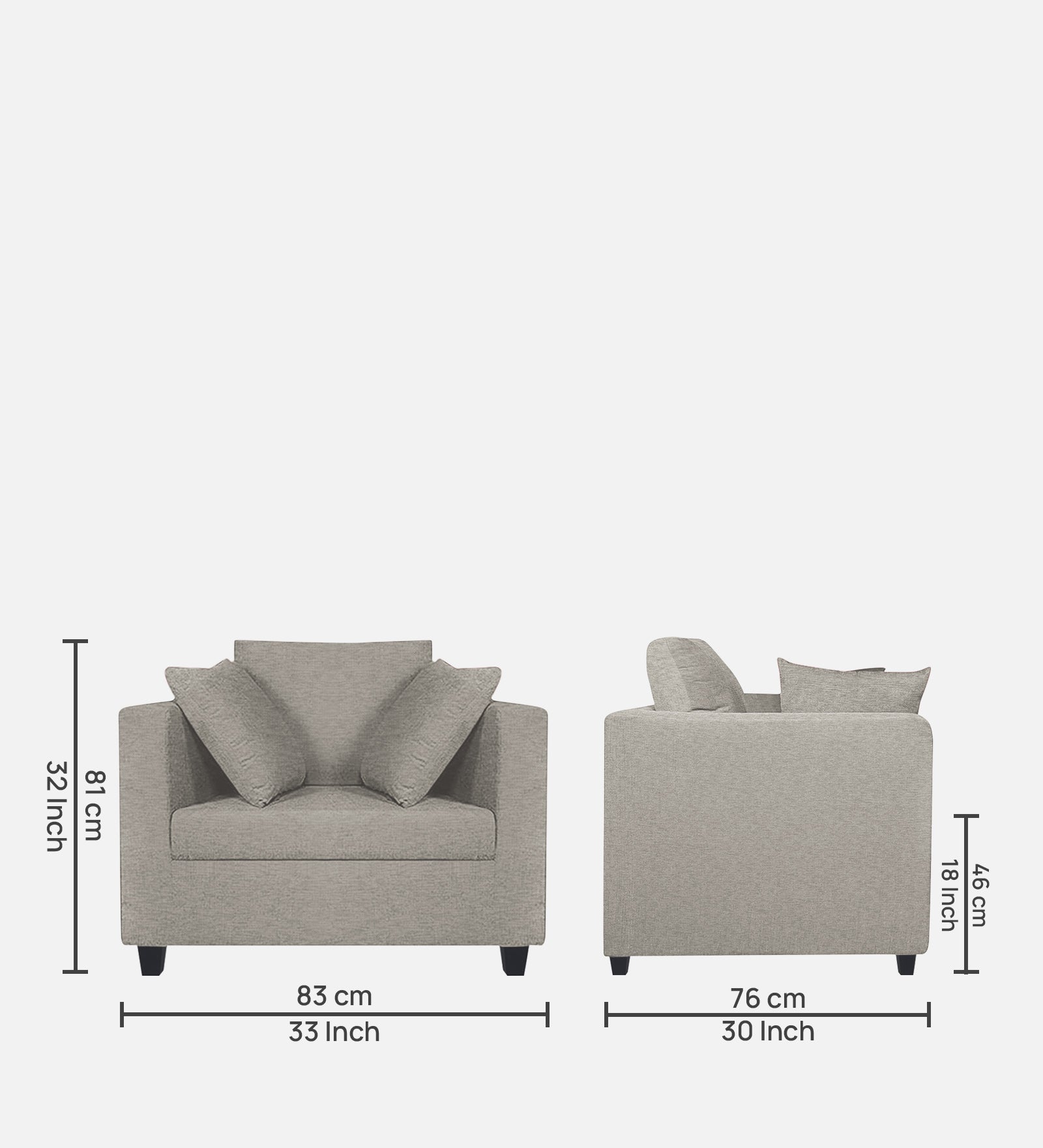 Nuska Fabric 1 Seater Sofa in Ash Grey Colour