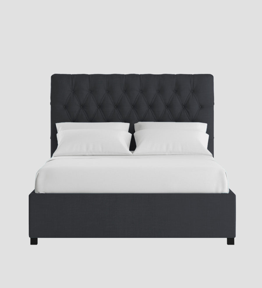 Isko Fabric Upholstered King Size Bed In Charcoal Grey Colour With Box Storage - Febonic Living