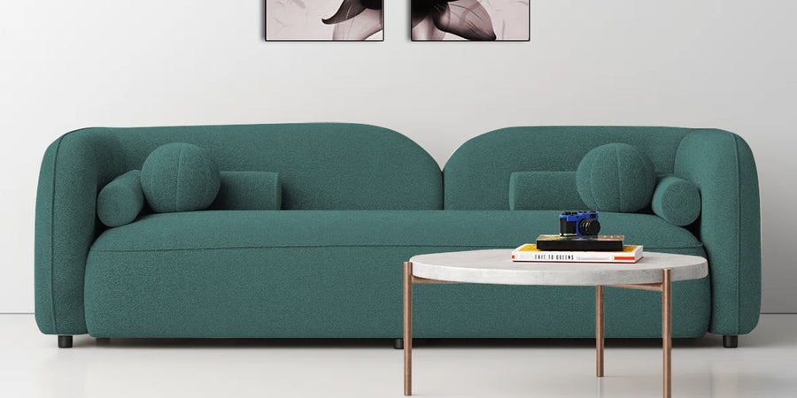 Corny Boucle Fabric 3 Seater Sofa In Bark Green Colour - Febonic Living