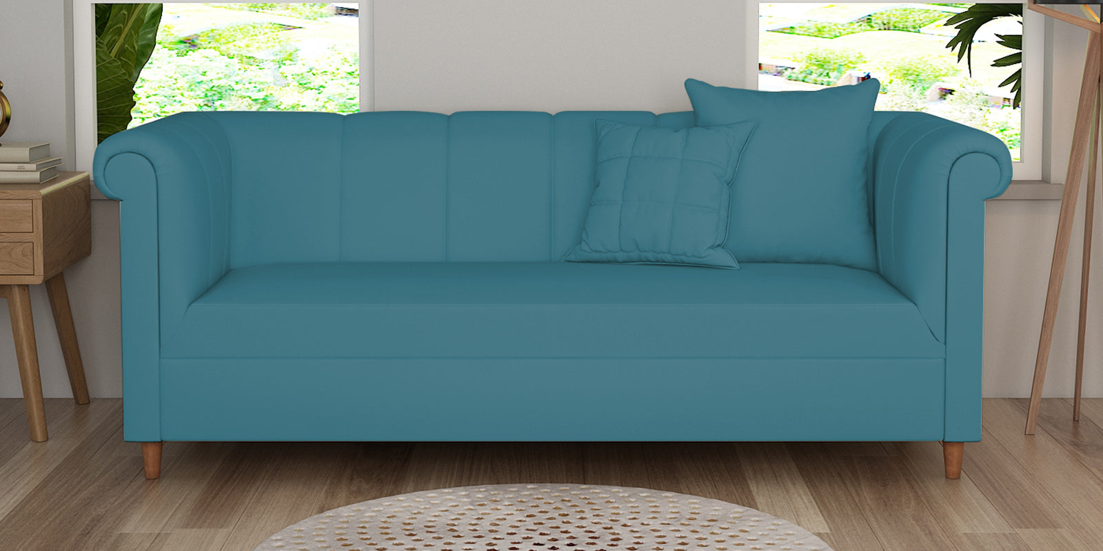 Rubi Velvet 3 Seater Sofa in Aqua Blue Colour