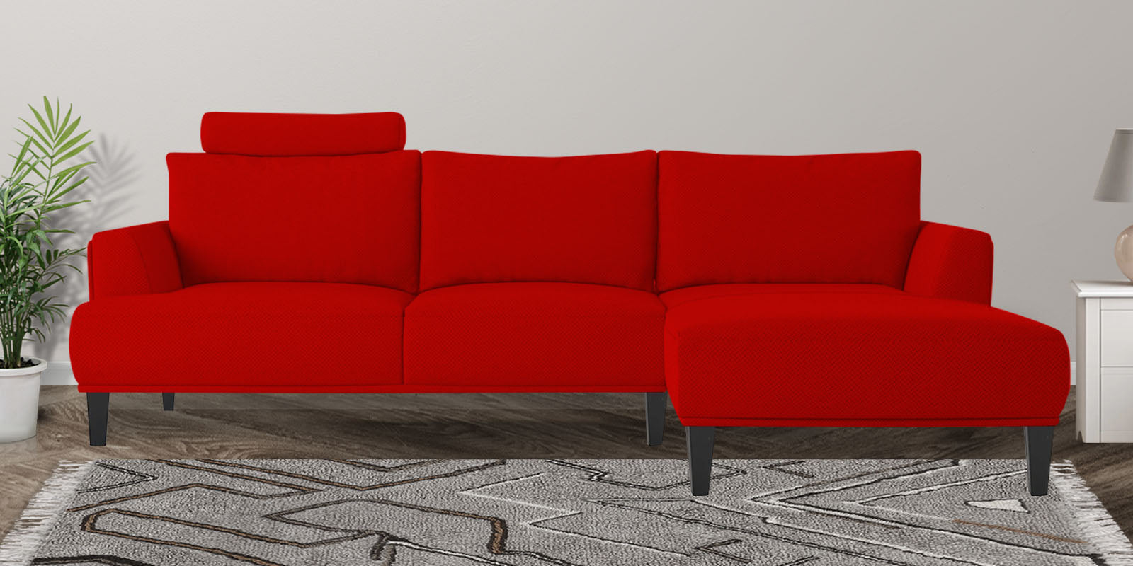 Como Fabric LHS Sectional Sofa (3+Lounger) in Ruby Red Colour