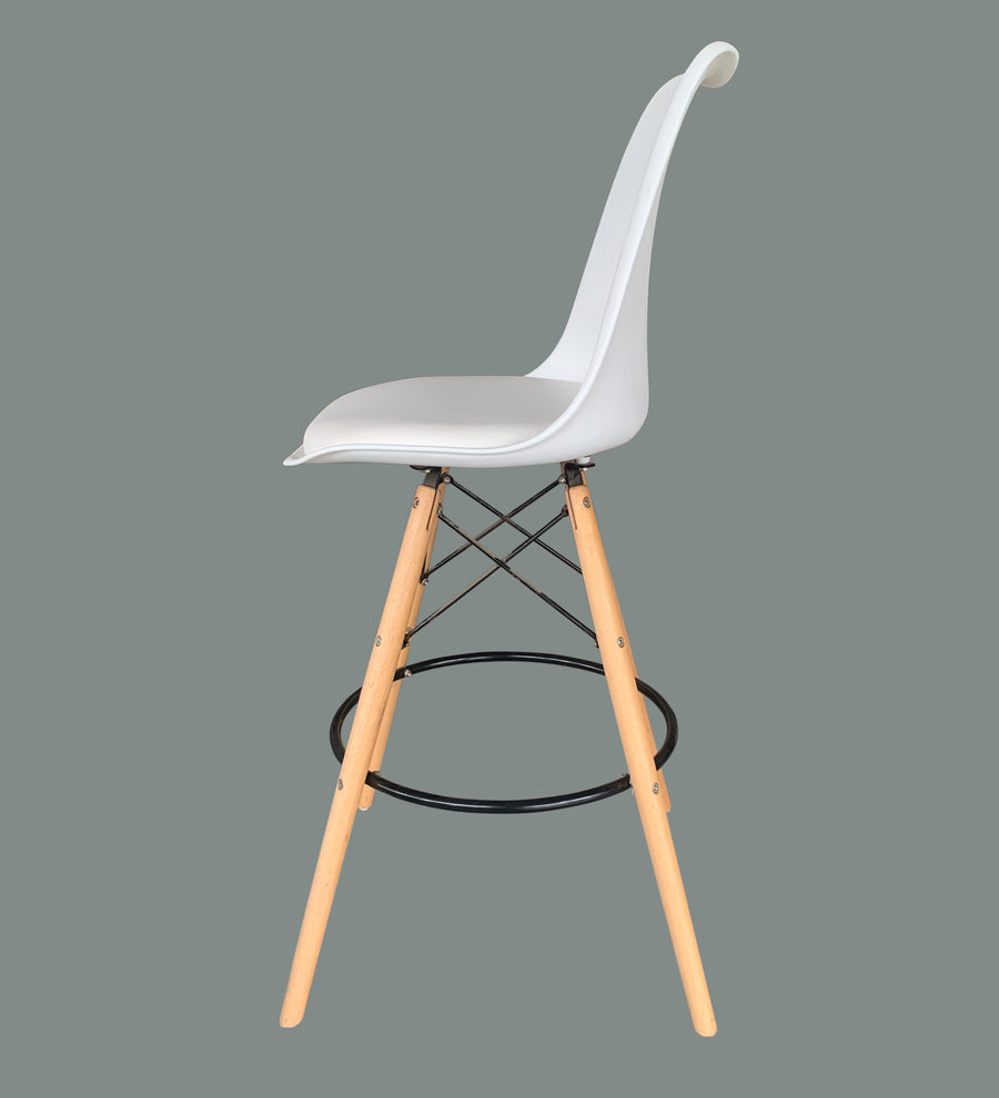 Retro Plastic Bar Chair In Cream White Colour With Leather Finish - Febonic Living