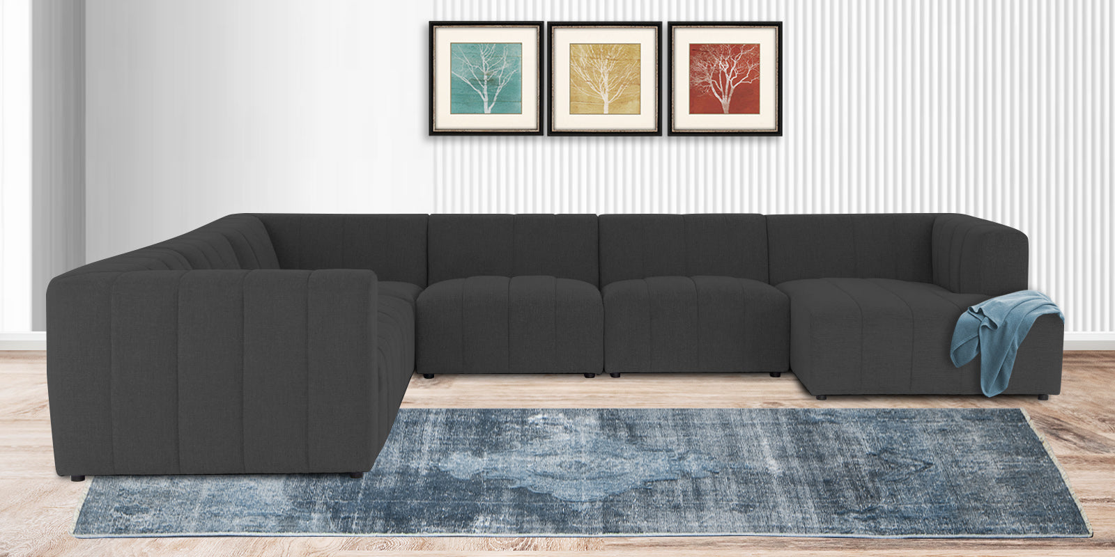 Damo Fabric LHS 8 Seater Sectional Sofa In Charcoal Grey Colour