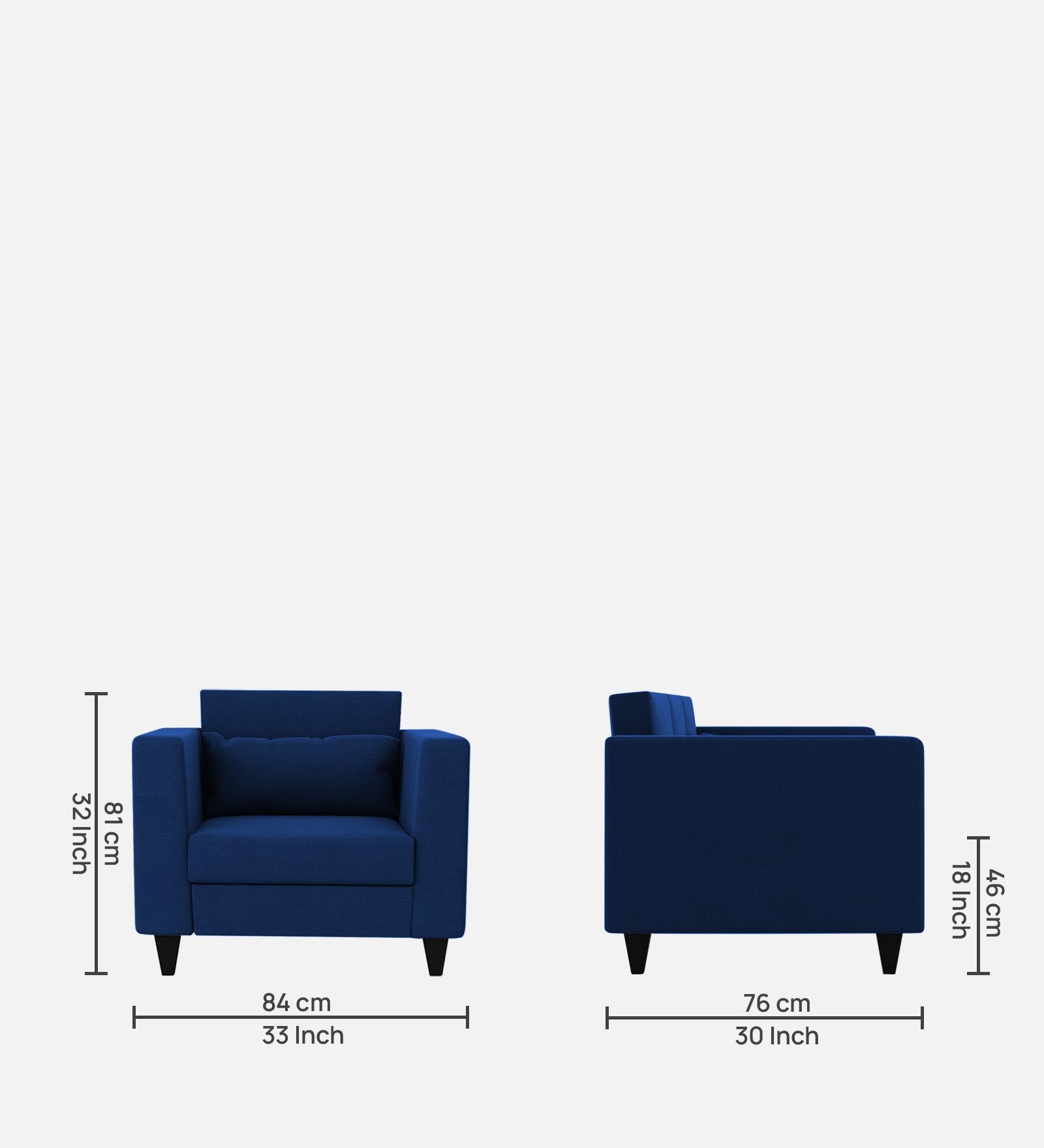 Nipul Fabric 1 Seater Sofa in Royal Blue Colour