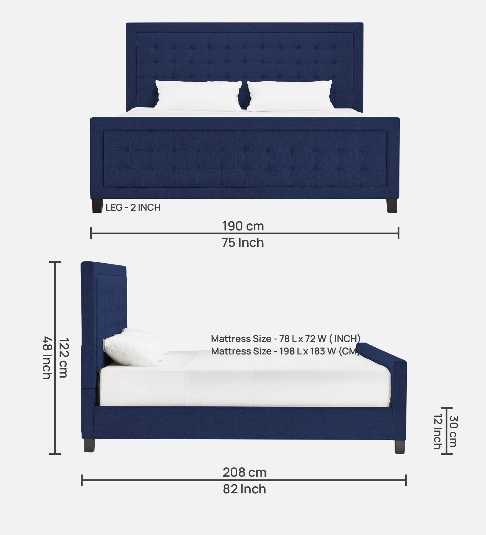 Kaster Fabric King Size Bed In Royal Blue Colour