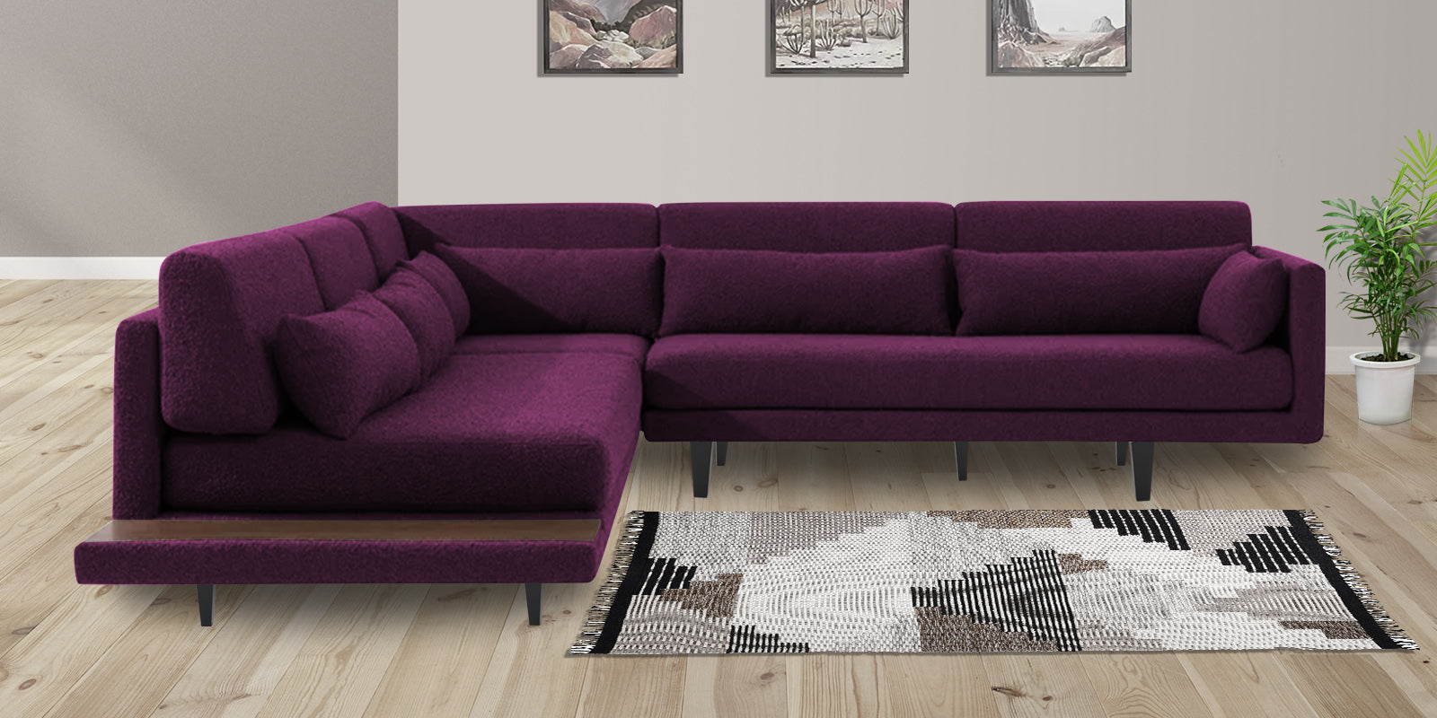 Malta Fabric 6 Seater RHS Sectional Sofa In Greek Purple Colour