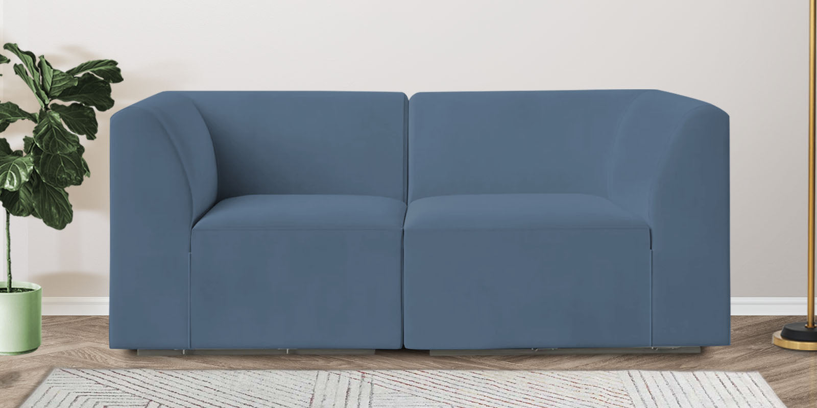 Bufa Velvet 2 Seater Sofa in Oxford Blue Colour With Storage