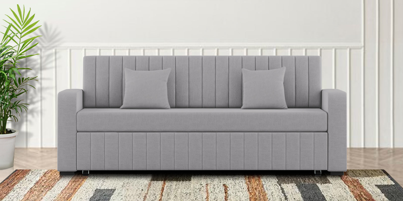Calra Fabric 3 Seater Pull Out Sofa Cum Bed In Lit Grey Colour