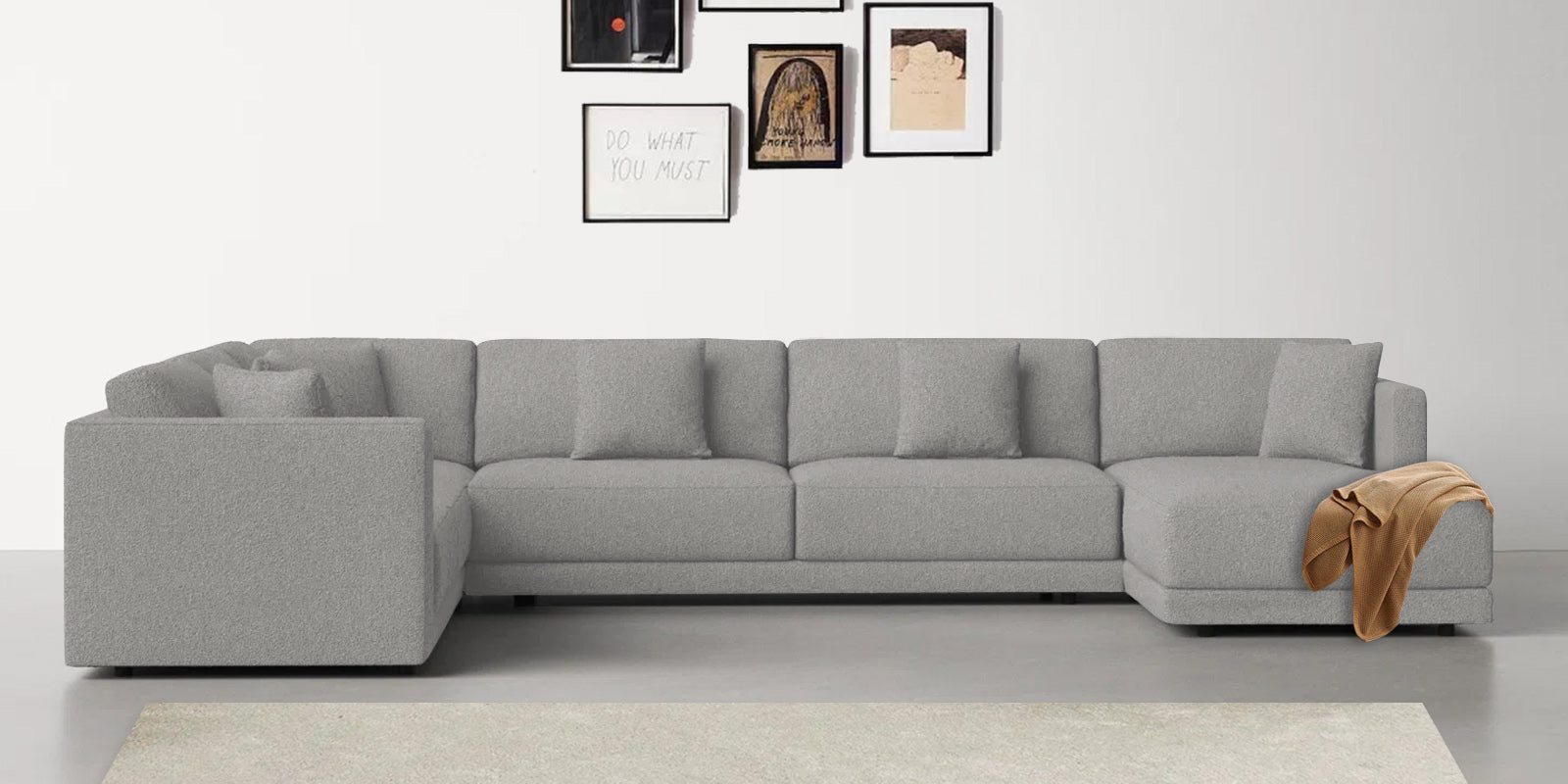 Carlin Fabric LHS 8 Seater Sectional Sofa In Lit Grey Colour