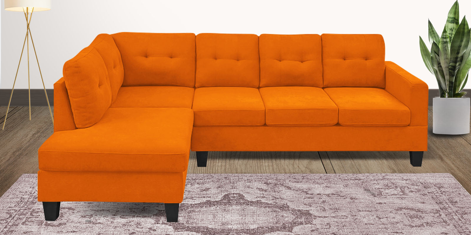 Thomas Fabric RHS Sectional Sofa (3+Lounger) in Vivid Orange Colour