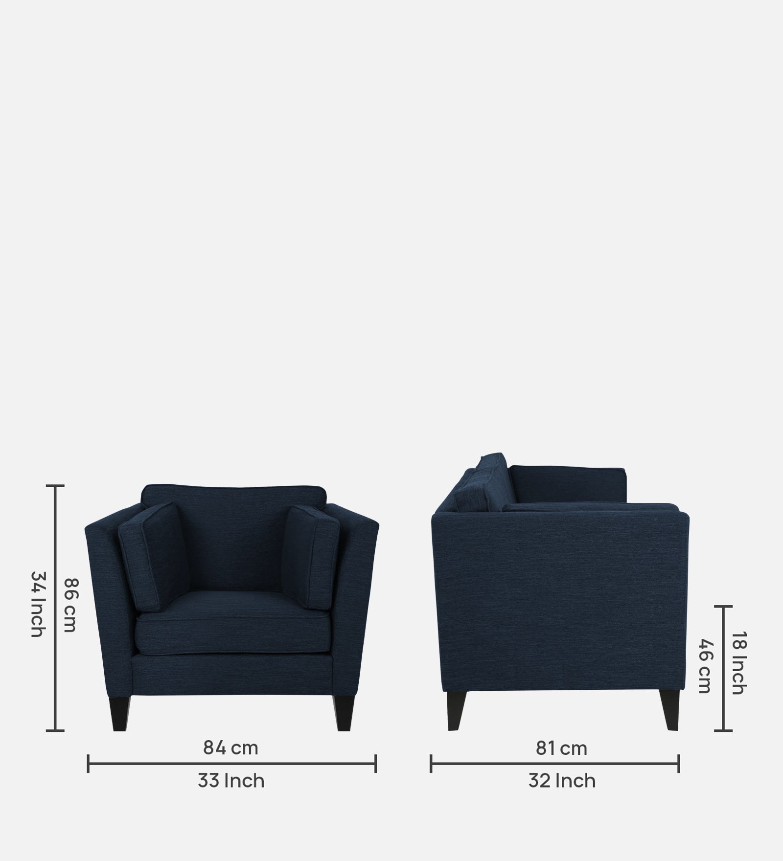 Nigar Fabric 1 Seater Sofa in Denim Blue Colour