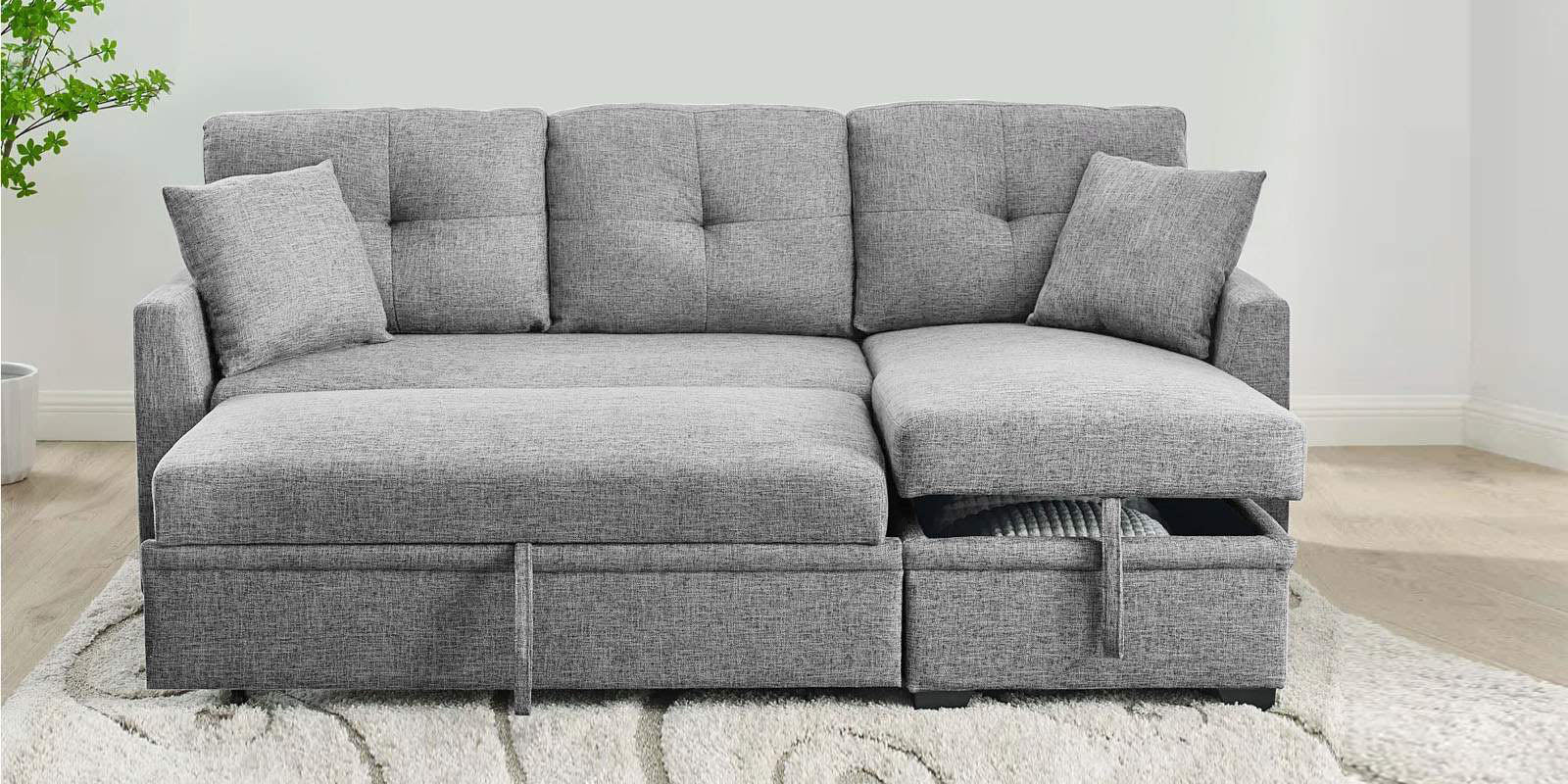 Jody Fabric 3 Seater Pull Out Sofa Cum Bed In Lit Grey Colour