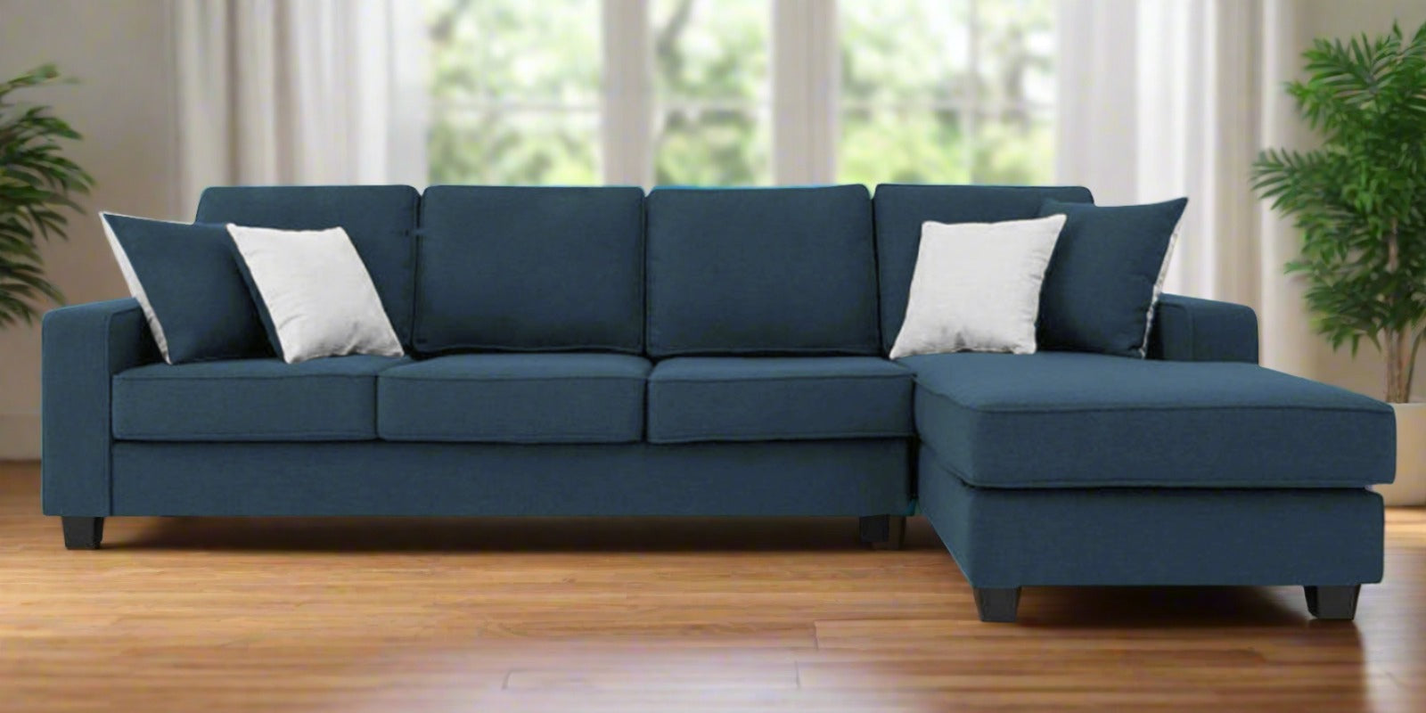 Ladybug Fabric LHS Sectional Sofa (3+Lounger) In Light Blue Colour