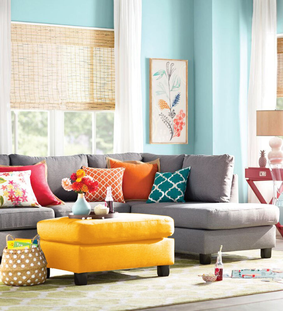 Balkan Fabric Pouffe In Bold Yellow Colour - Febonic Living