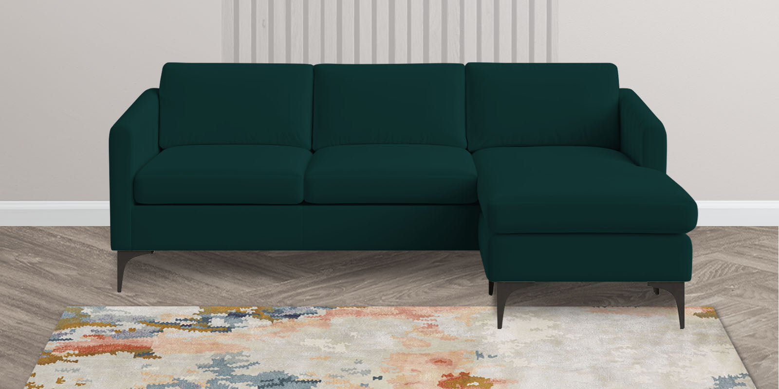 Haru Fabric LHS Sectional Sofa (2+Lounger) in Forest Green Colour