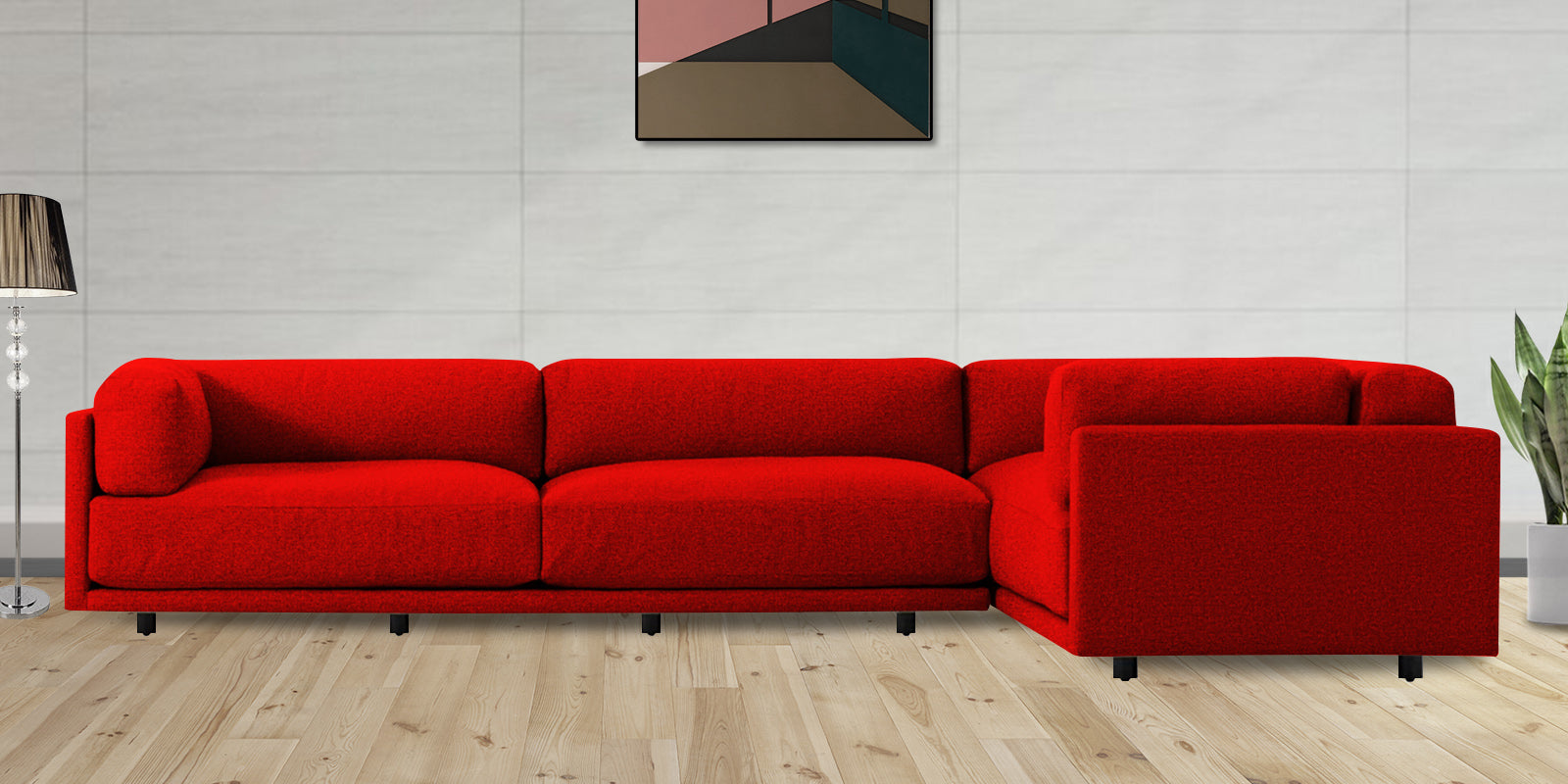 Nixon Fabric 6 Seater LHS Sectional Sofa In Ruby Red Colour