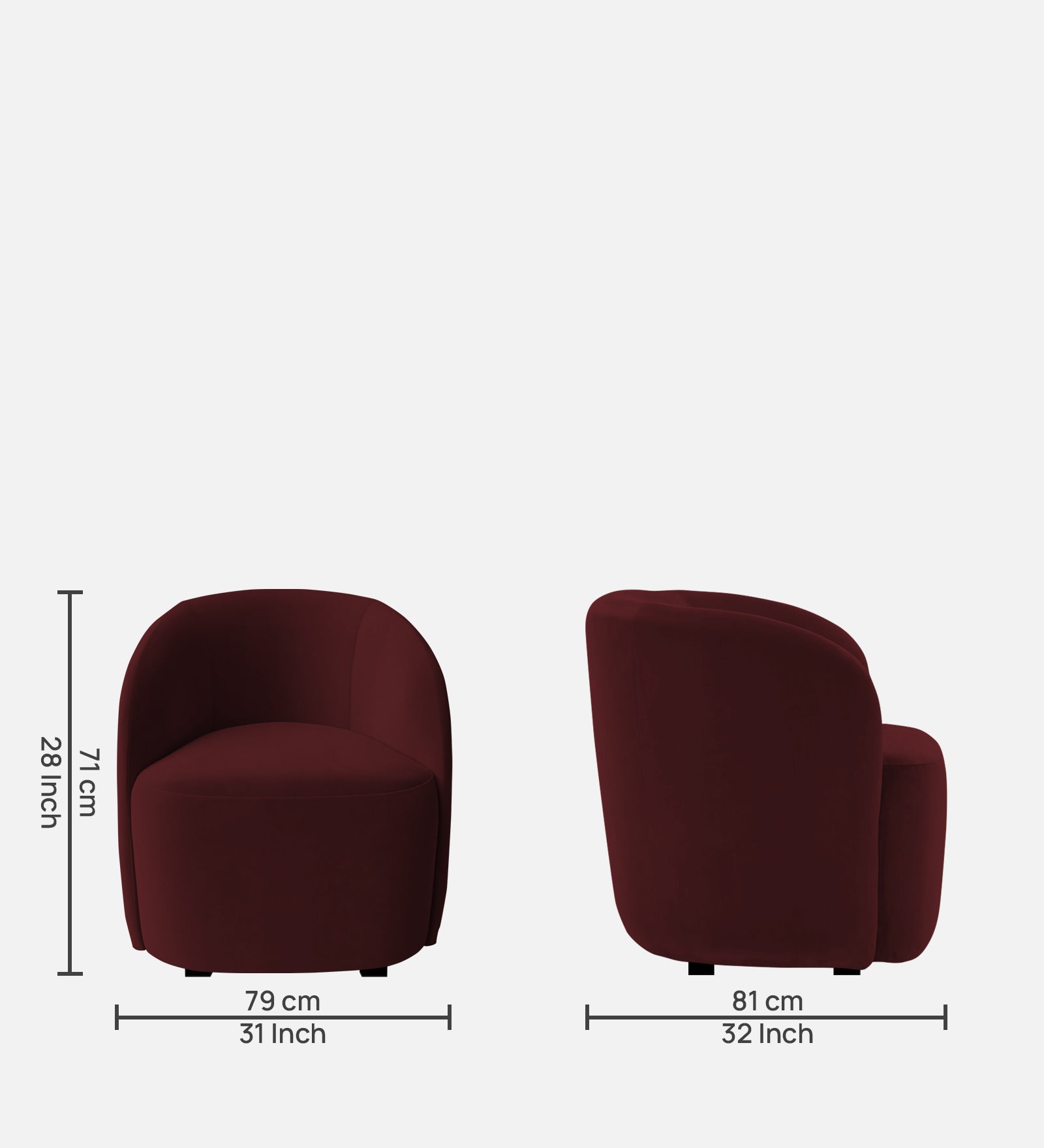 Hazel Velvet Wing Chair in Blood Maroon Colour