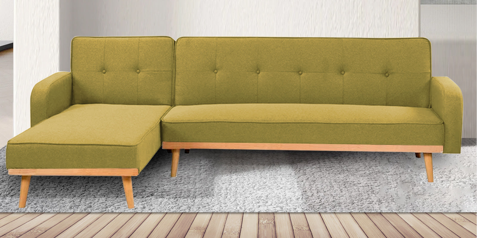 Zuno Fabric RHS Sectional + Sofa Cum Bed In Parrot Green Colour