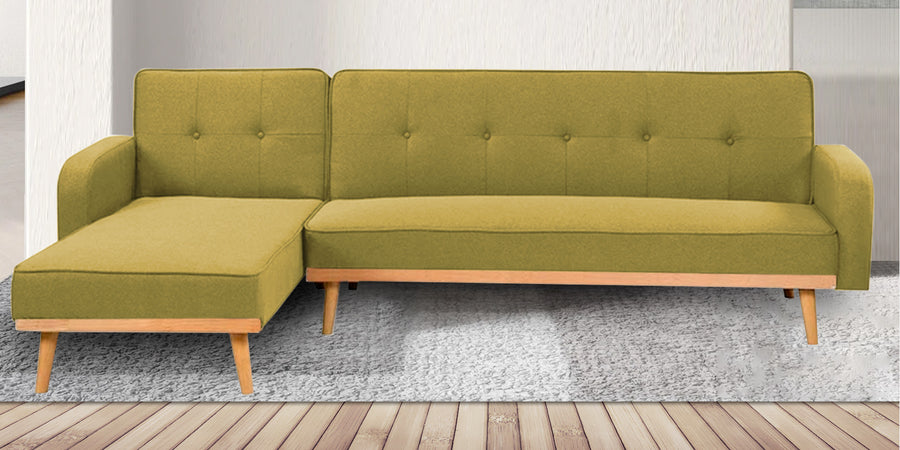 Zuno Fabric Rhs Convertible Sofa Cum Bed In Parrot Green Colour - Febonic Living