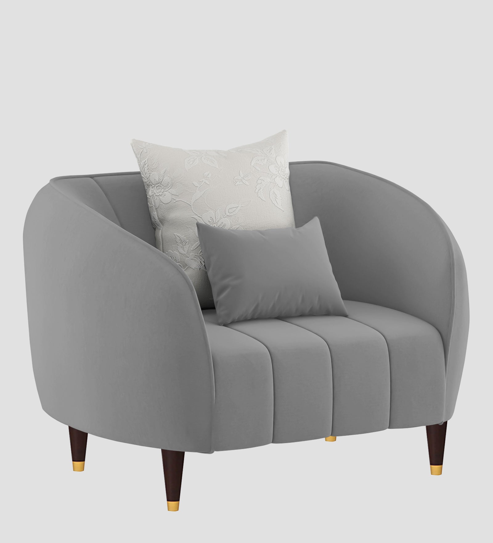 Hairo Velvet 1 Seater Sofa In  Light Grey Colour - Febonic Living