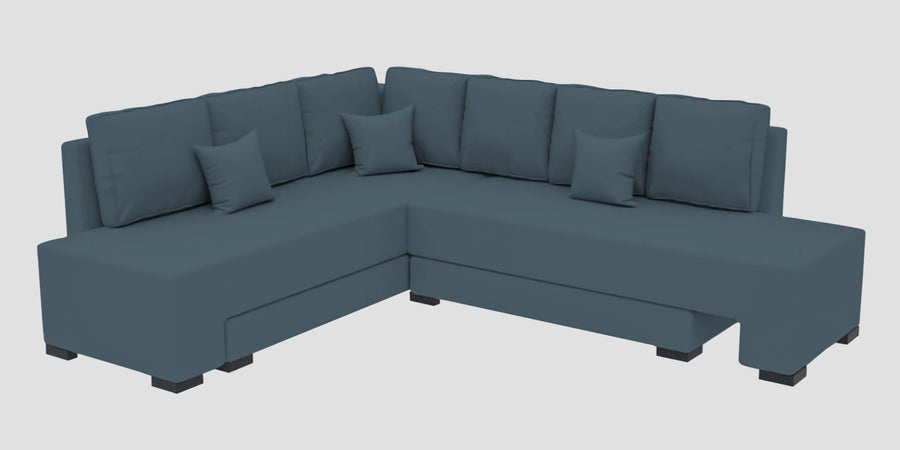 Corby Velvet Lhs 6 Seater Convertible Sofa Cum Bed In Oxford Blue Colour - Febonic Living