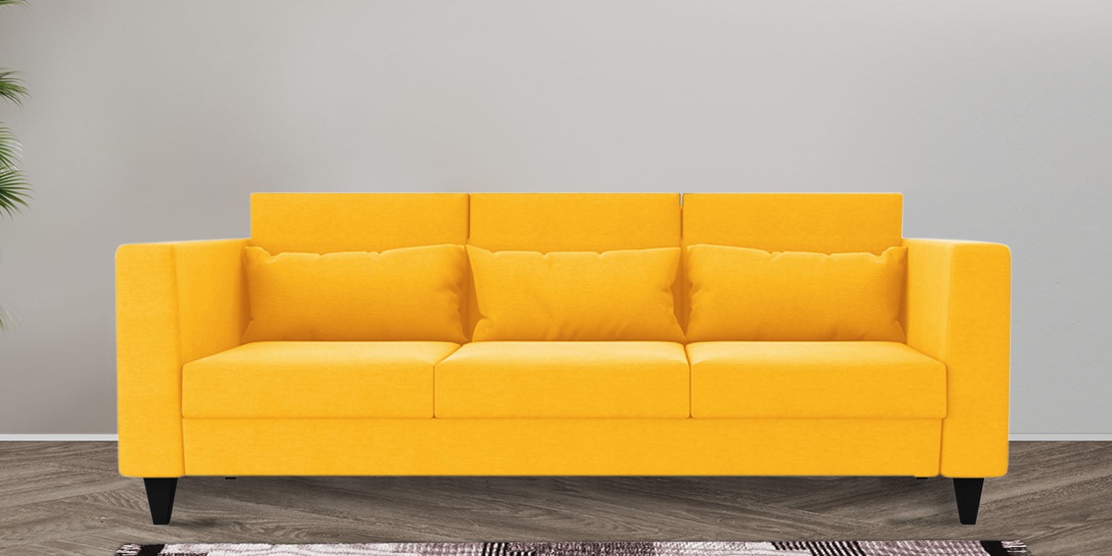 Nipul Fabric 3 Seater Sofa in Bold Yellow Colour