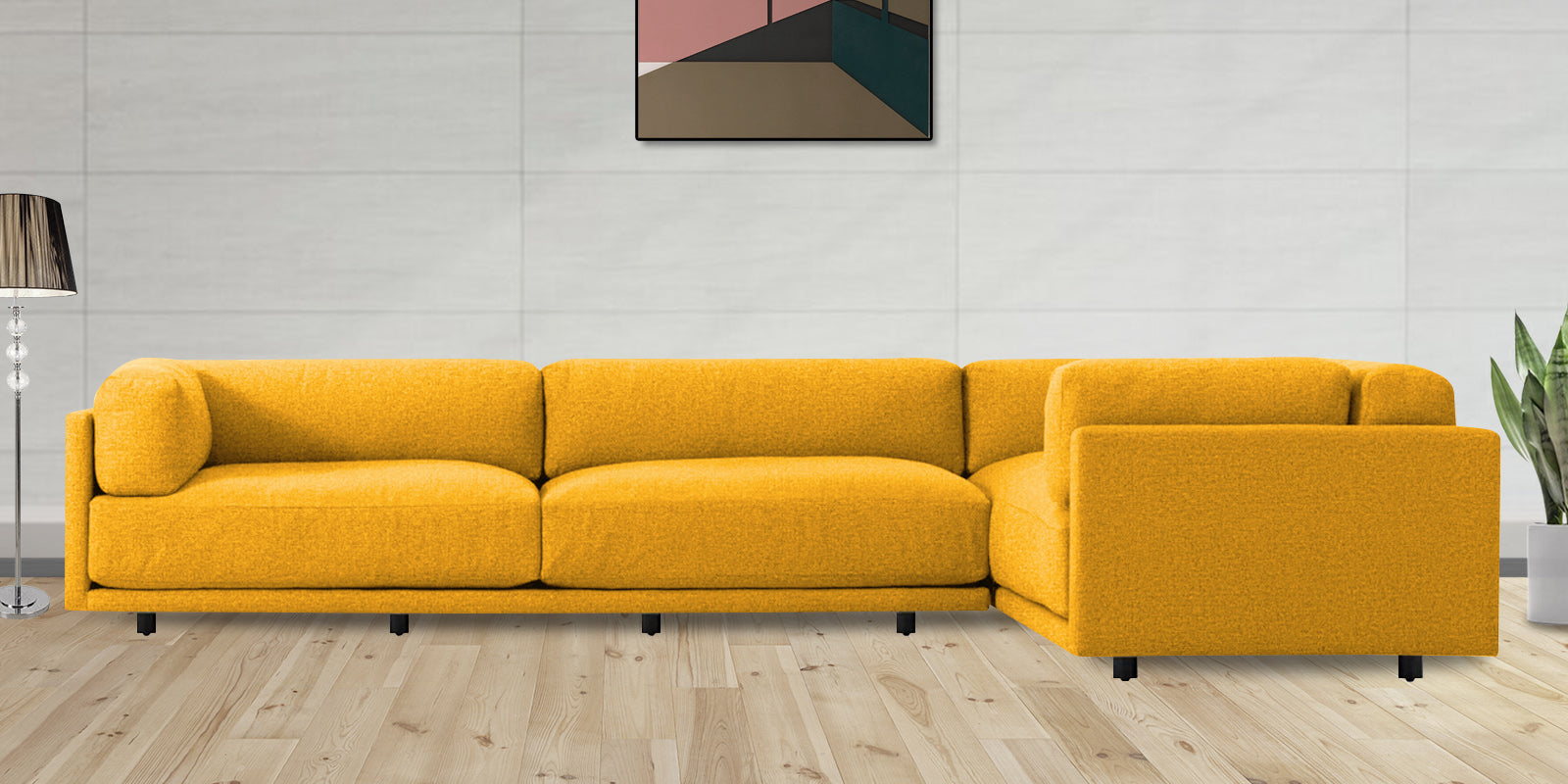 Nixon Fabric 6 Seater LHS Sectional Sofa In Bold Yellow Colour