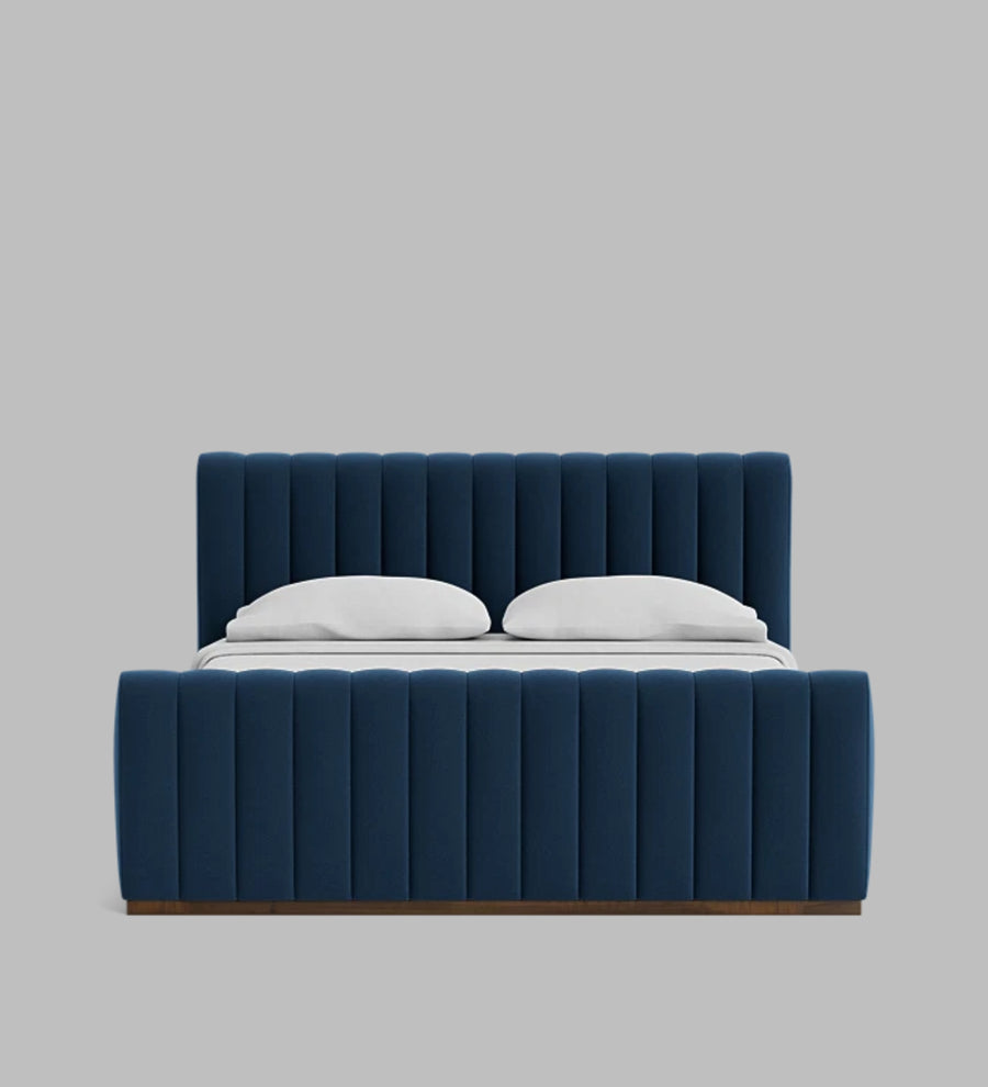 Nalan Velvet Upholstered Queen Size Bed In Imperial Blue Colour - Febonic Living