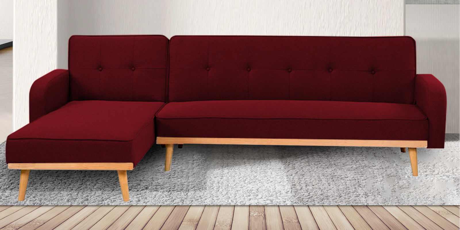 Zuno Fabric RHS Sectional + Sofa Cum Bed In Ruby Red Colour