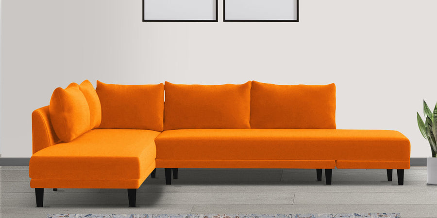 Ira Fabric Rhs 6 Seater Convertible Sofa Cum Bed In Vivid Orange Colour - Febonic Living