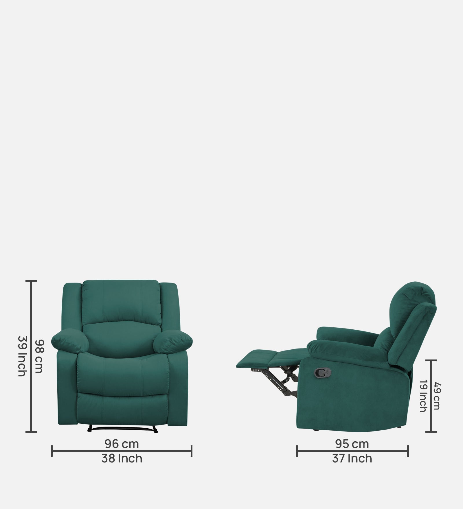 Henry Velvet Manual 1 Seater Recliner In Pine Green Colour