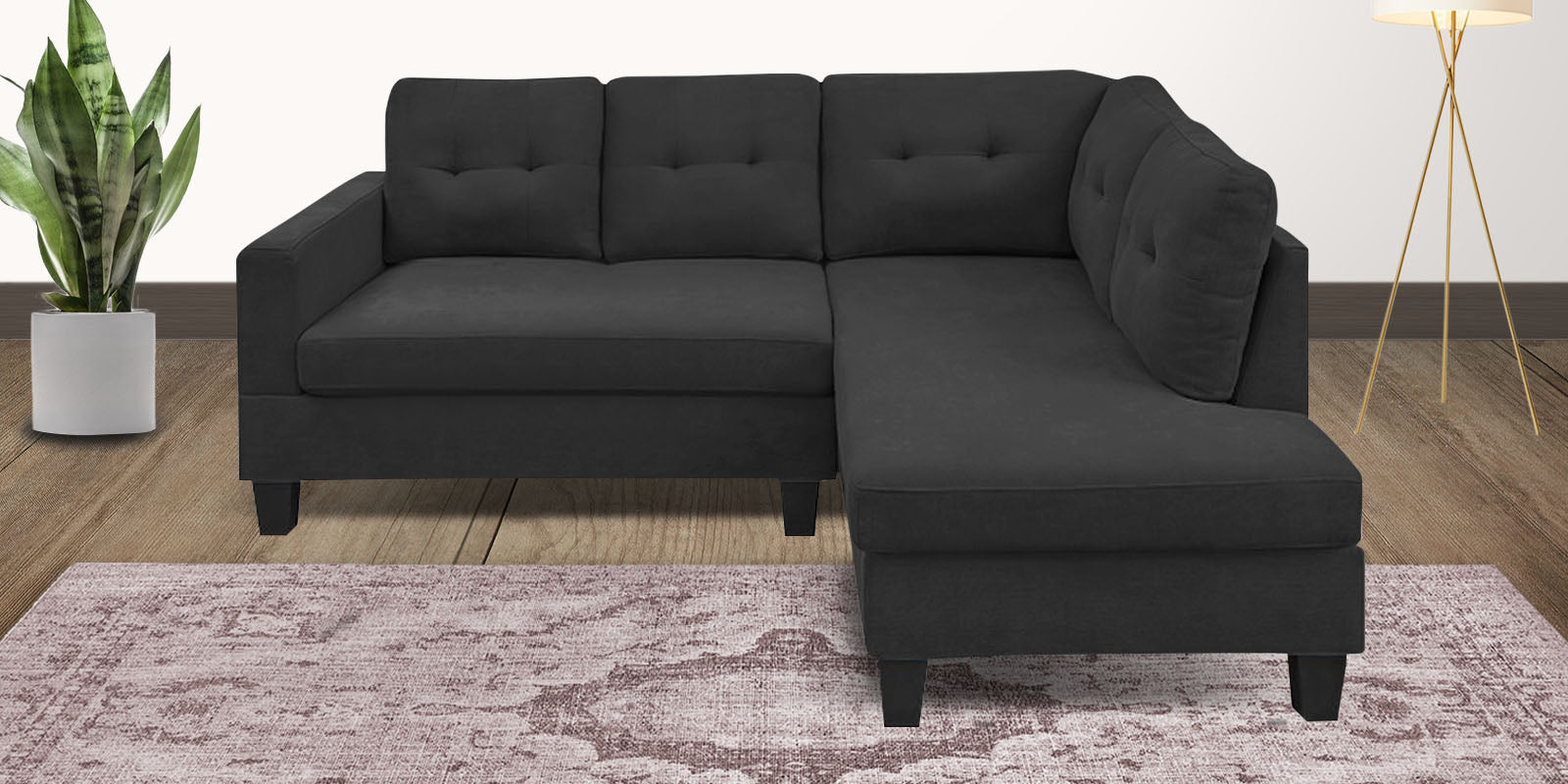 Thomas Fabric LHS Sectional Sofa (2+Lounger) in Charcoal Grey Colour