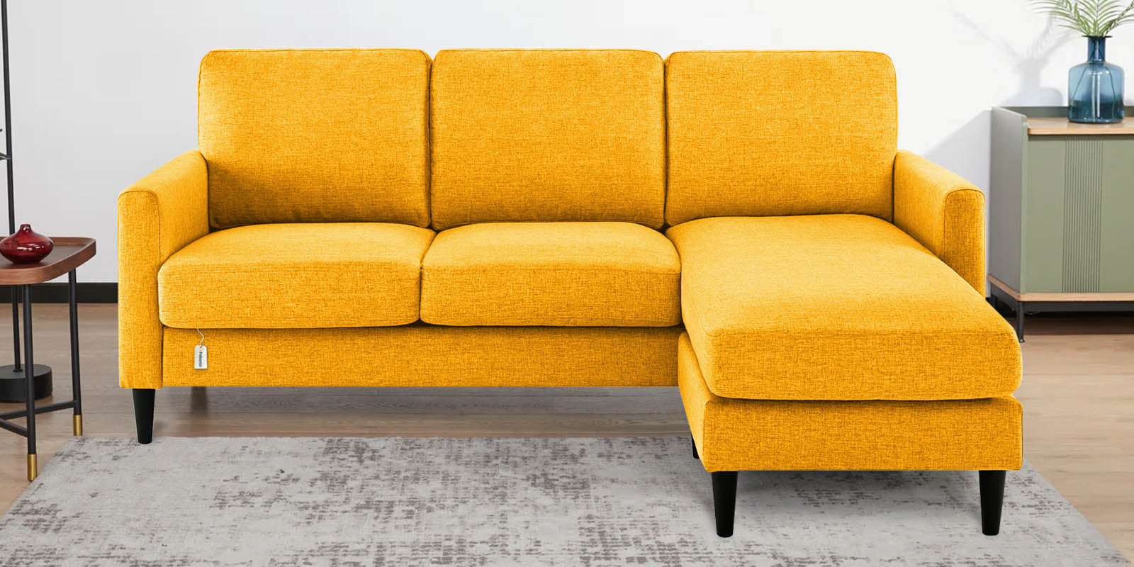 Romie Fabric LHS Sectional Sofa (2+Lounger) in Bold Yellow Colour