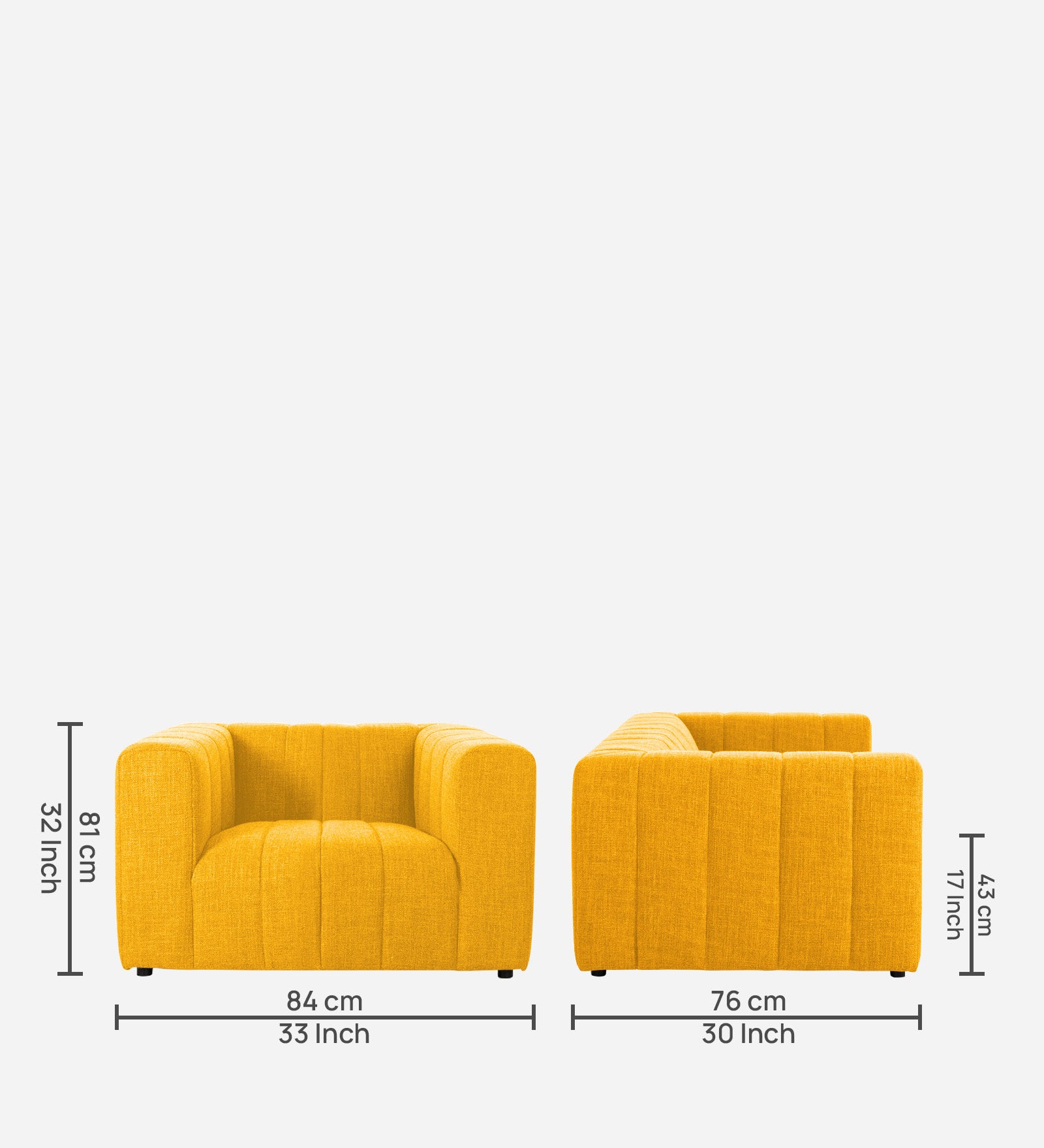 Lara Fabric 1 Seater Sofa in Bold Yellow Colour