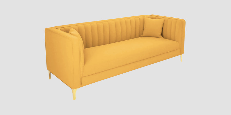 Saban Velvet 3 Seater Sofa In Turmeric Yellow Colour - Febonic Living