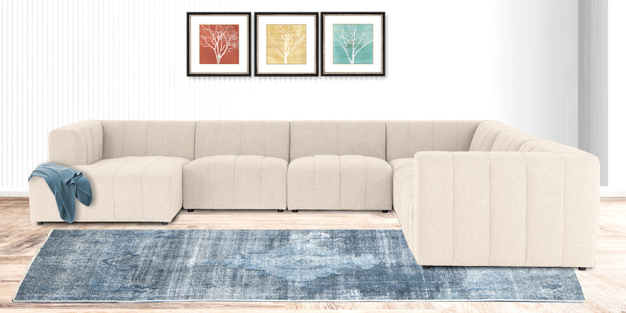 Damo Fabric Rhs 8 Seater Corner Sofa In Ivory Beige Colour - Febonic Living