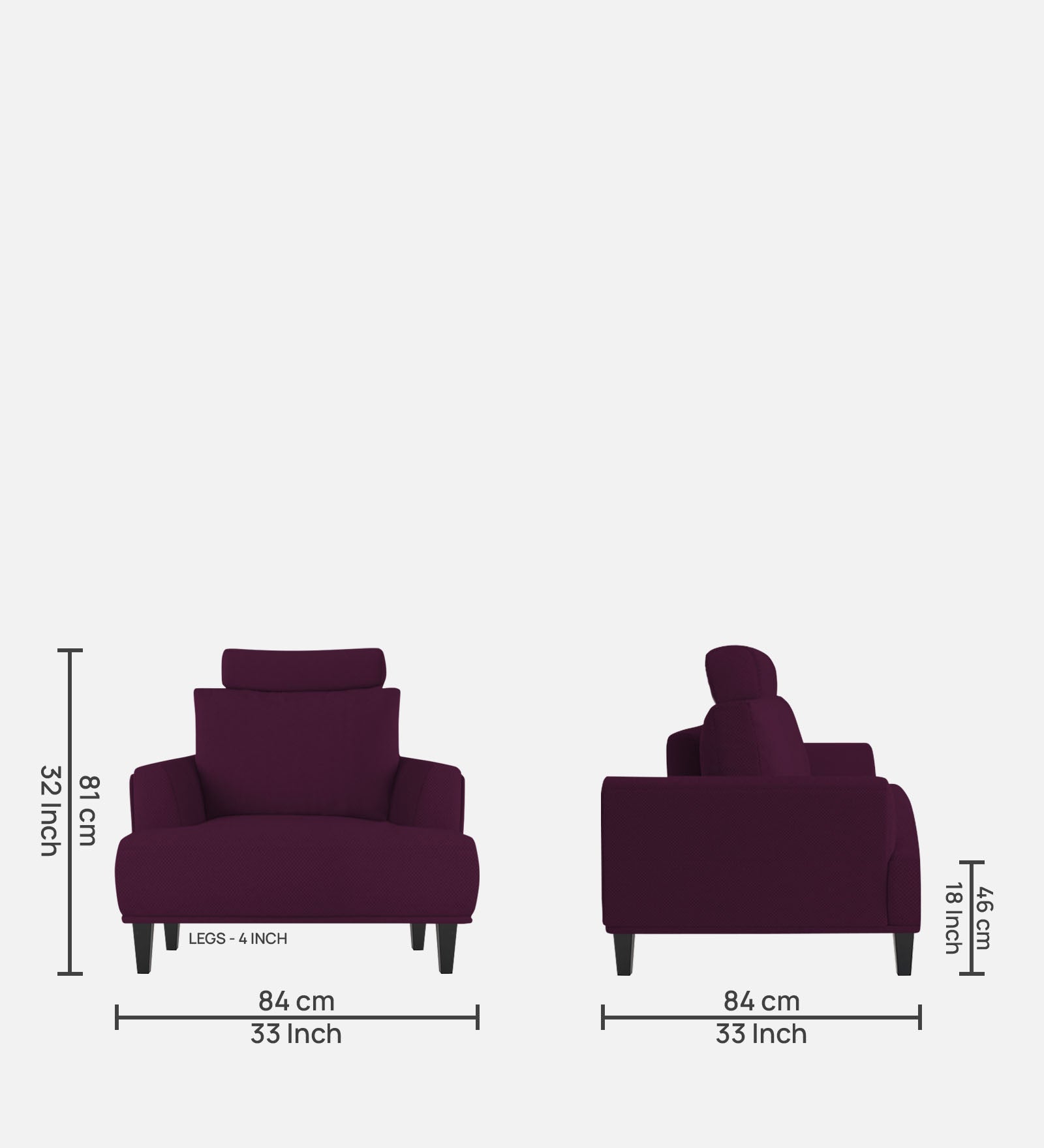 Como Fabric 1 Seater Sofa in Greek Purple Colour