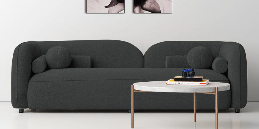 Corny Boucle Fabric 3 Seater Sofa In Shadow Grey Colour - Febonic Living