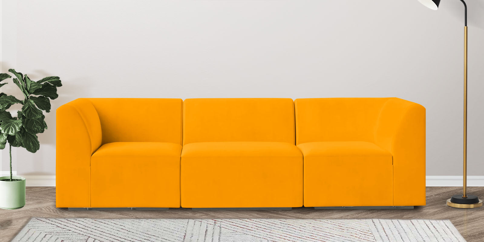 Bufa Velvet 3 Seater Sofa in Saffron yellow Colour