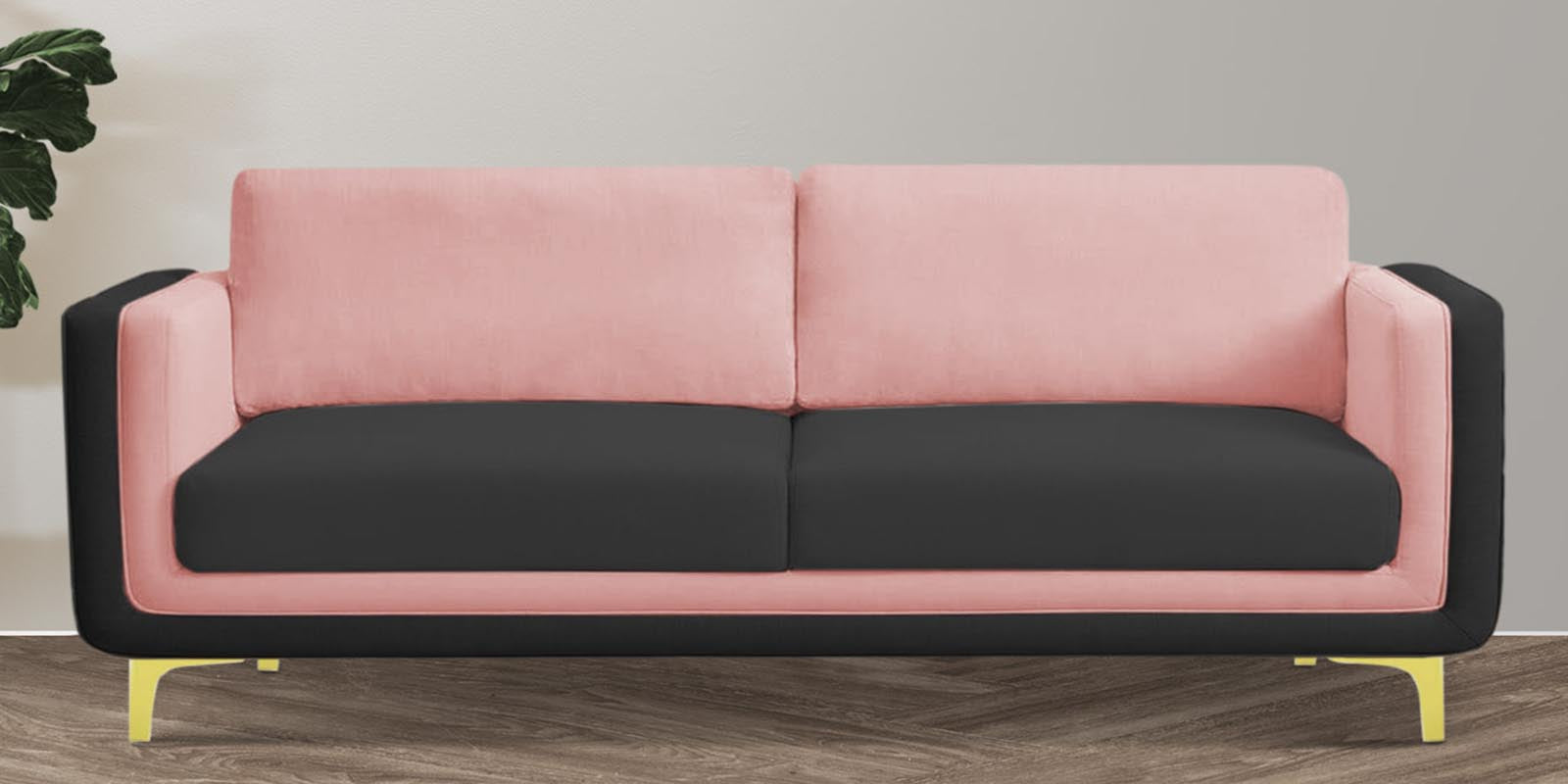 Visky Velvet 3 Seater Sofa in Millennial Pink-Hory Grey Colour
