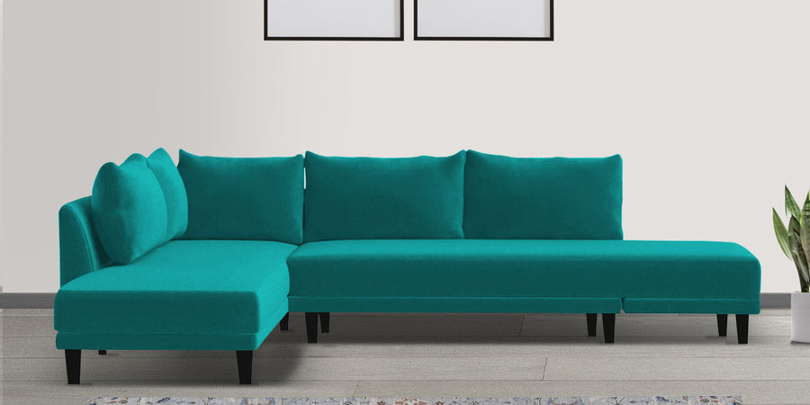 Ira Fabric Rhs 6 Seater Convertible Sofa Cum Bed In Sea Green Colour - Febonic Living