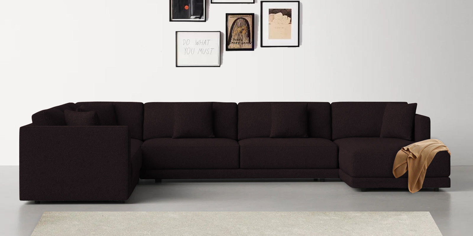 Carlin Fabric LHS 8 Seater Sectional Sofa In Cara Brown Colour