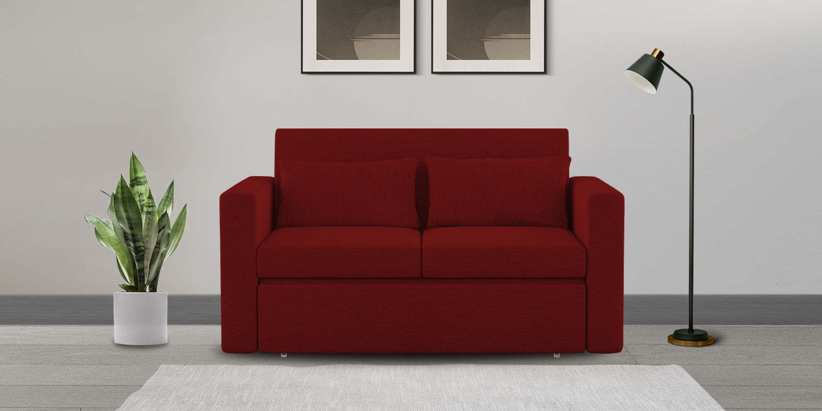 River Fabric 2 Seater Pull Out Sofa Cum Bed In Blood Maroon Colour