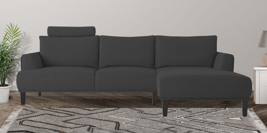 Como Fabric Lhs Sectional Sofa 3 Lounger In Charcoal Grey Colour - Febonic Living