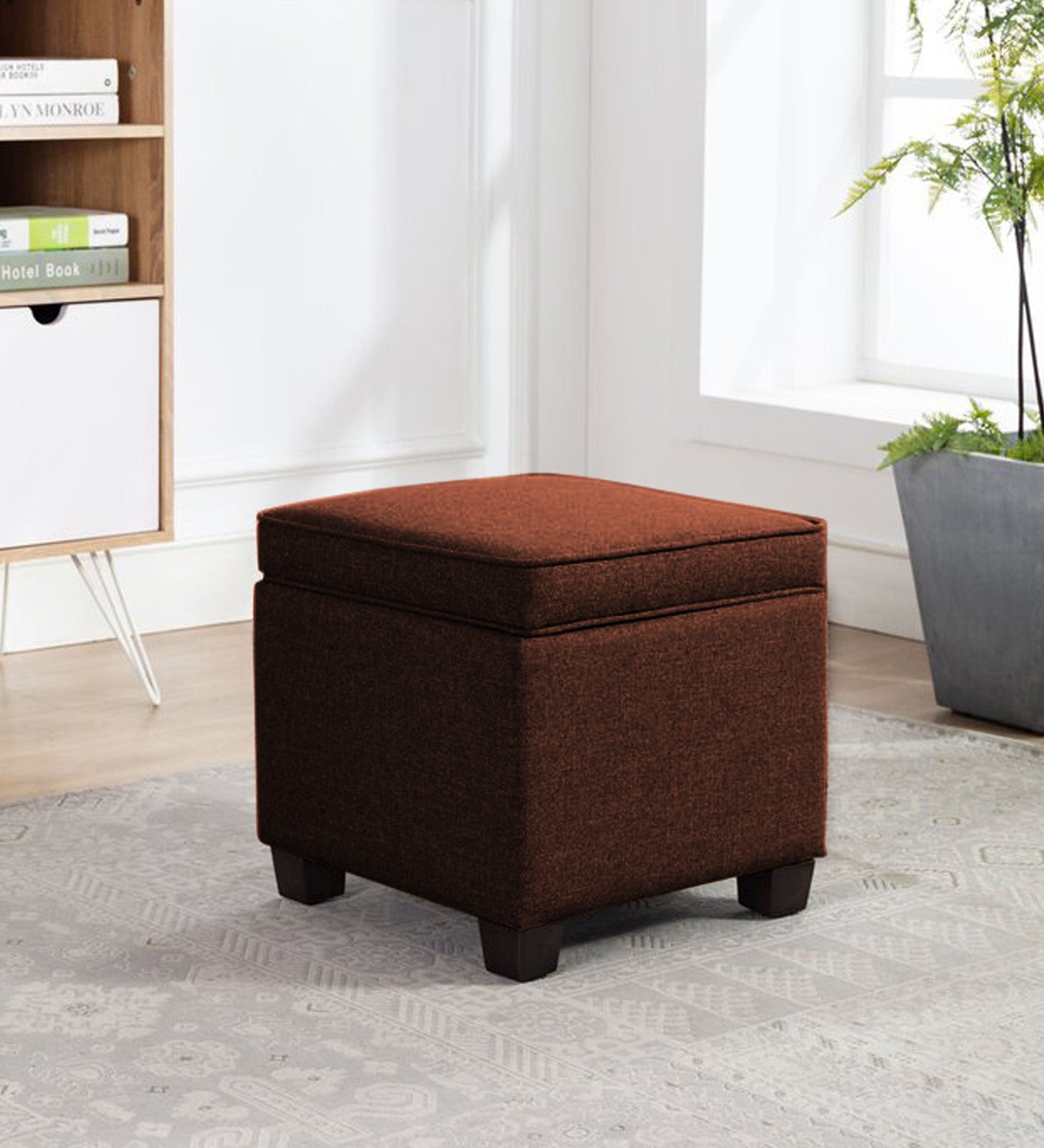 Sudan Fabric Storage Ottoman in Coffee Brown Colour