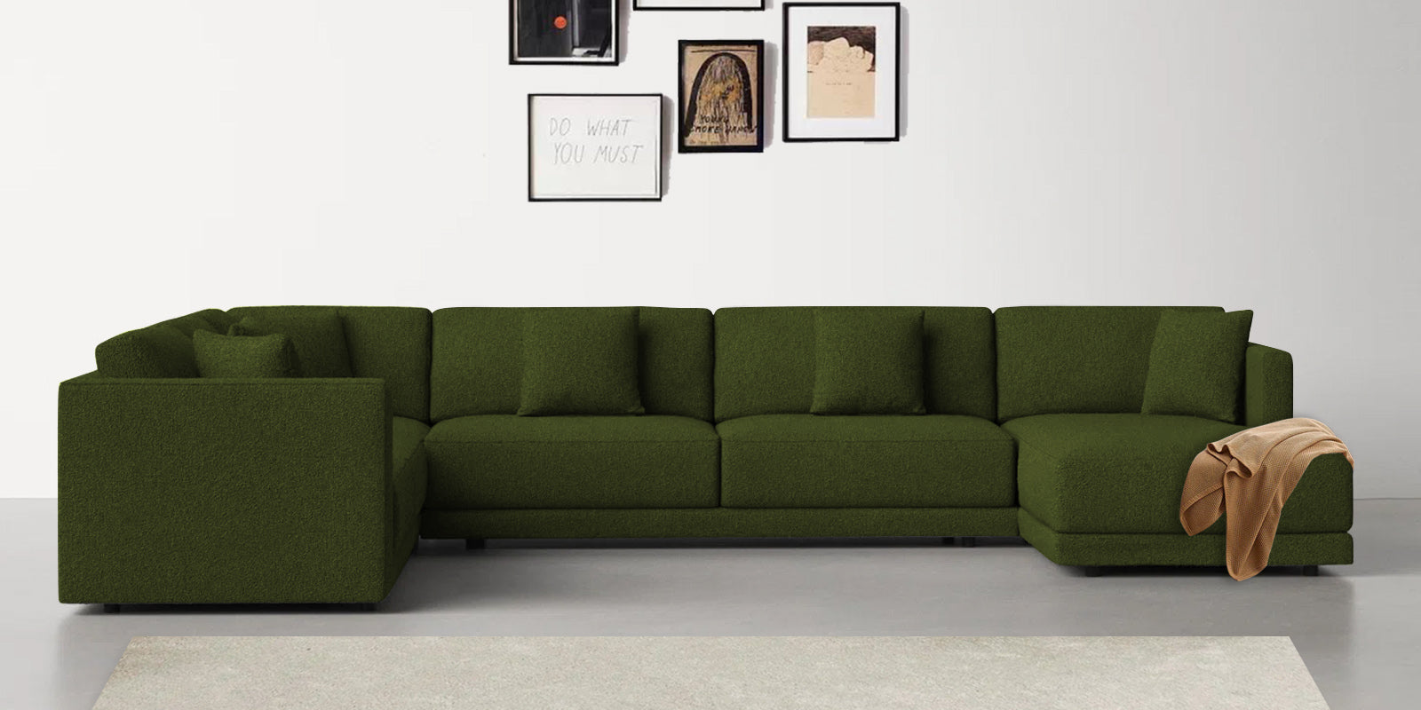 Carlin Fabric LHS 8 Seater Sectional Sofa In Olive Green Colour