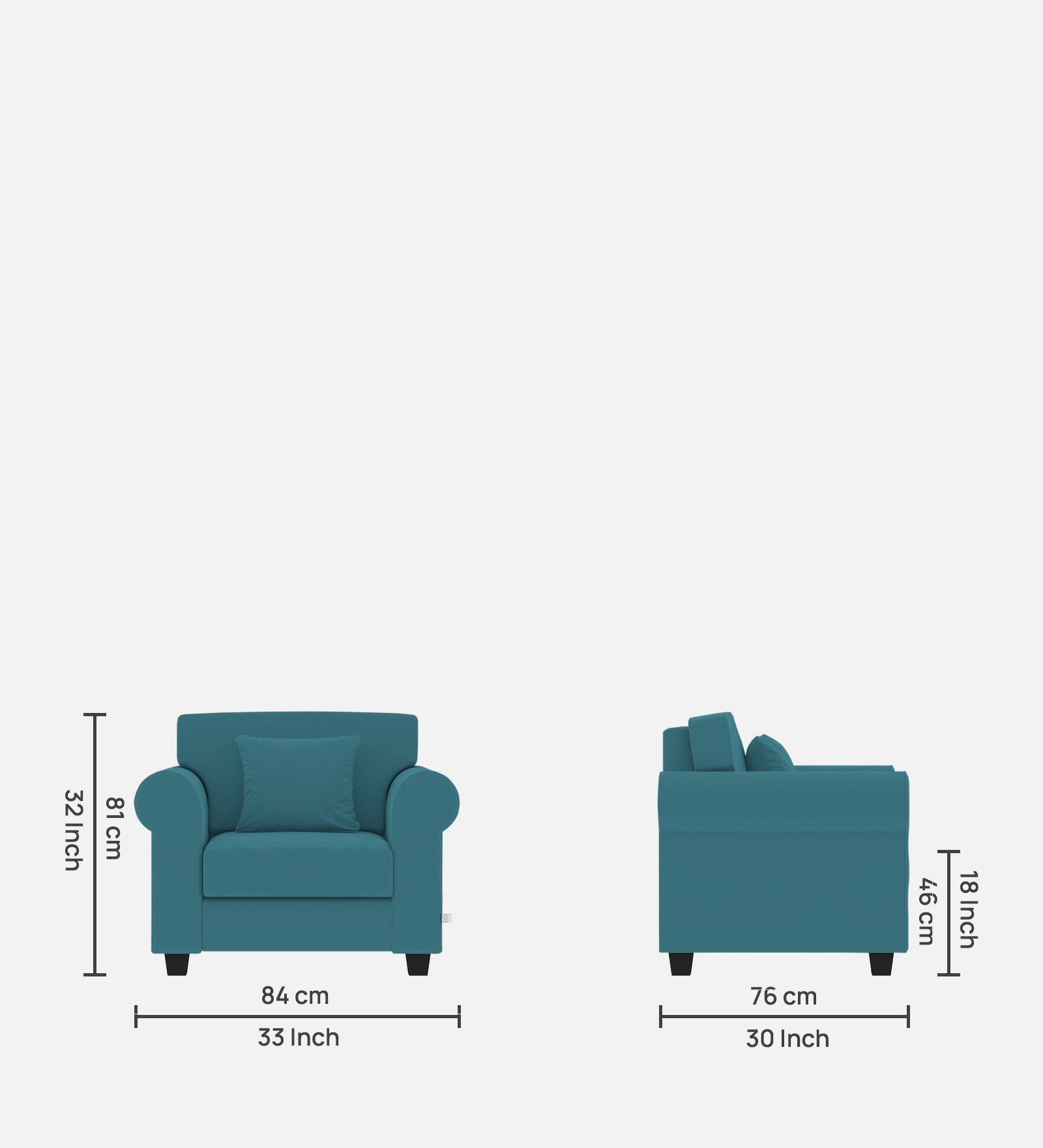 Numonk Velvet 1 Seater Sofa in Aqua Blue Colour