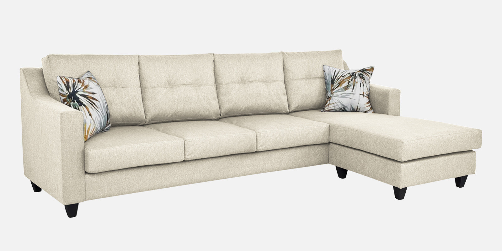 Welly Fabric LHS Sectional Sofa (3 + Lounger) In Ivoery Cream Colour